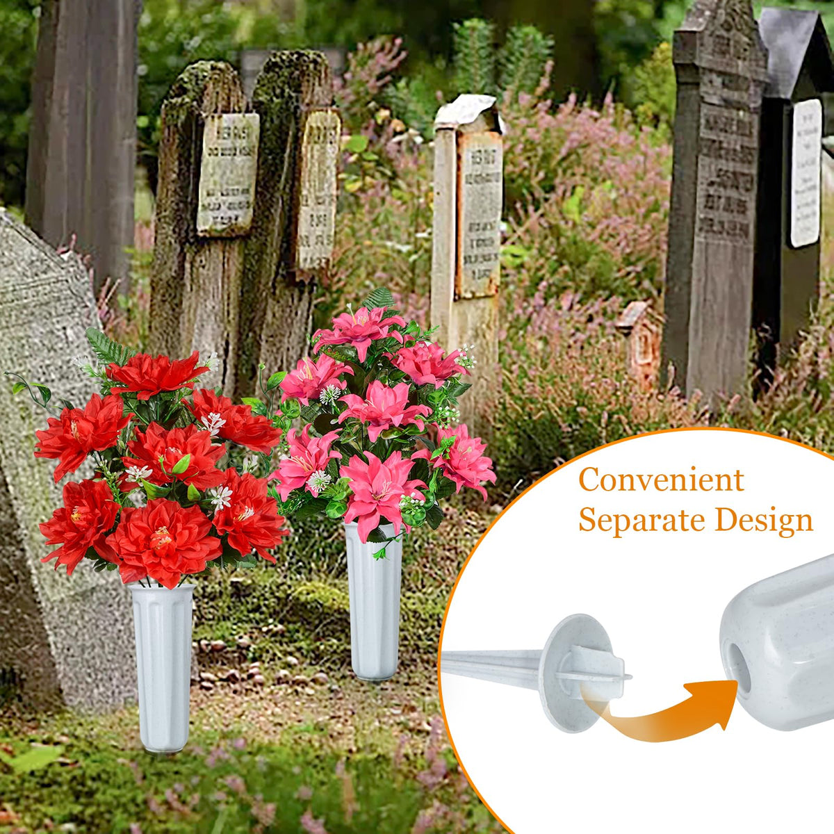 XONOR cemetery flowers with ground spikes stay secure against wind for lasting graveside remembrance.