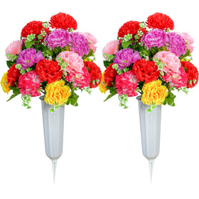 XONOR cemetery flowers set with two bouquets and vases for durable grave decor
