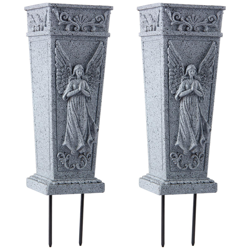 XONOR cemetery vase with angel design for enduring grave-site decor.