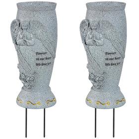 XONOR angel cemetery vase front view, supports large artificial bouquets.