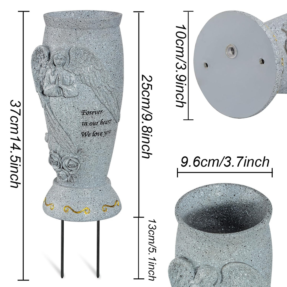 XONOR cemetery vase with ground spikes secured to the ground.