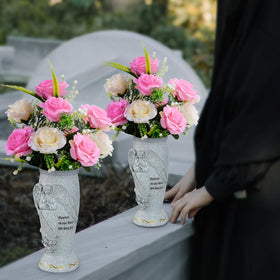 XONOR resin grey granite vase suitable for year-round use.