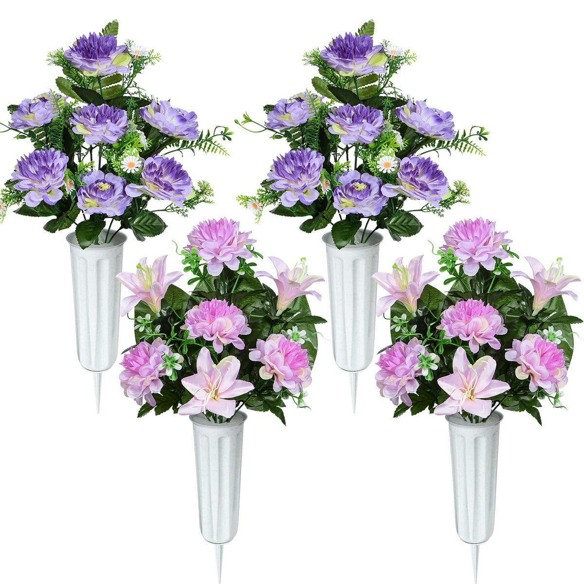 XONOR purple cemetery flower bouquets set of four for lasting gravesite décor