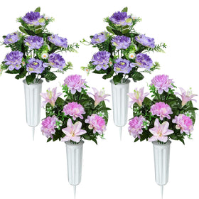 XONOR purple cemetery flower bouquets set of four for lasting gravesite décor
