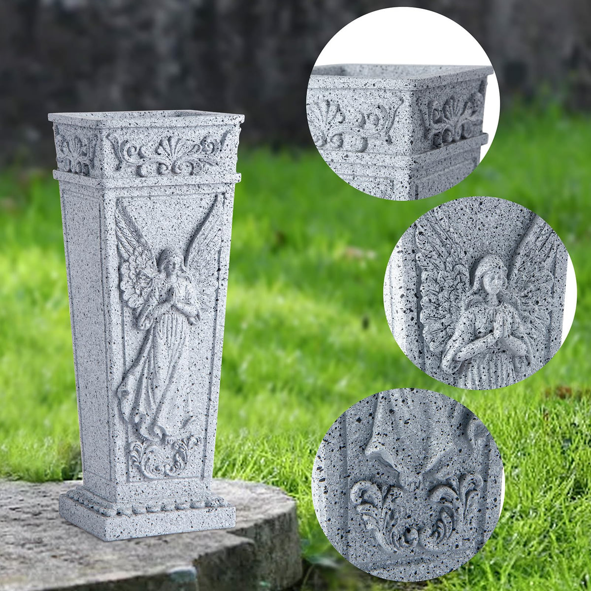 XONOR resin vase with drainage hole supports fresh or artificial blooms.