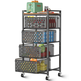 Xpatee 5-tier kitchen cart with wood top boosts prep space organization.