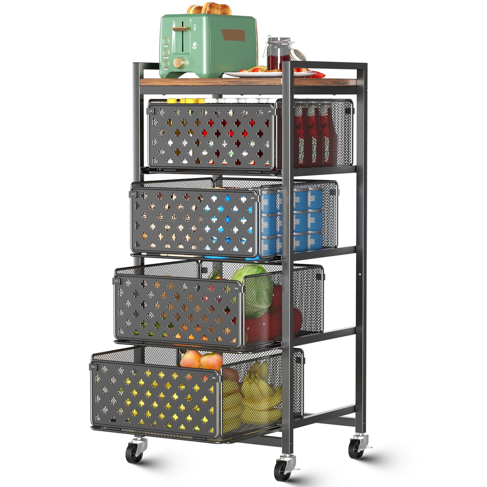 Xpatee 5-tier kitchen cart with wood top boosts prep space organization.
