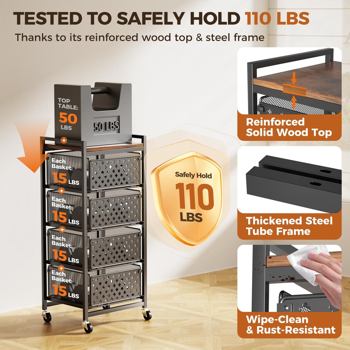 Xpatee kitchen cart wheels with locking provide stable placement.