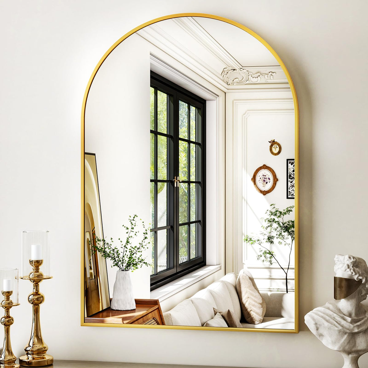 XRAMFY 20x30 gold arched mirror enhancing light and space