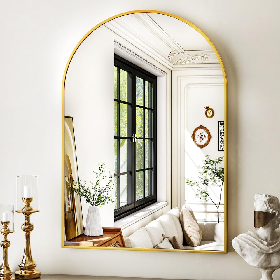 XRAMFY 20x30 gold arched mirror enhancing light and space
