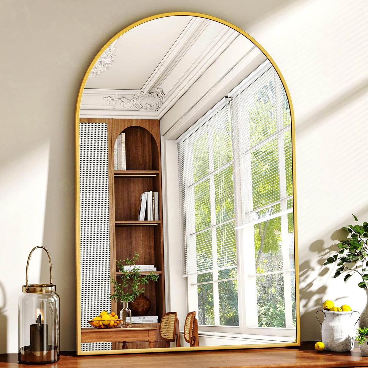 XRAMFY arched metal frame mirror adds rust-resistant style
