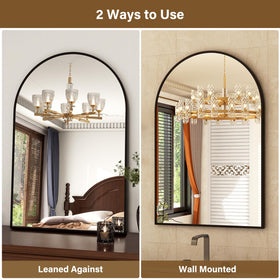 XRAMFY entryway living room display with arch mirror enhancing space perception