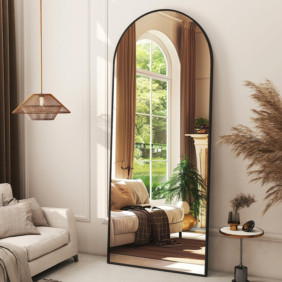 XRAMFY arched full-length mirror with black frame for clear outfit reflections
