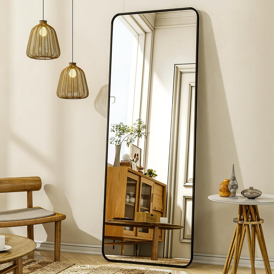 XRAMFY full-length mirror with stand offers full-body viewing in a living space