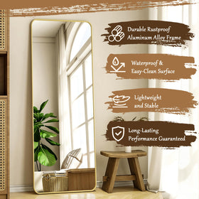 Stand-alone floor mirror provides flexible placement in any room.