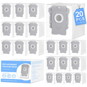 XREY 20-pack Roomba bags snap securely for mess-free disposal.