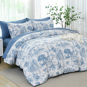 Xruibed blue comforter set king 7-piece displayed on bed for luxurious cozy styling.