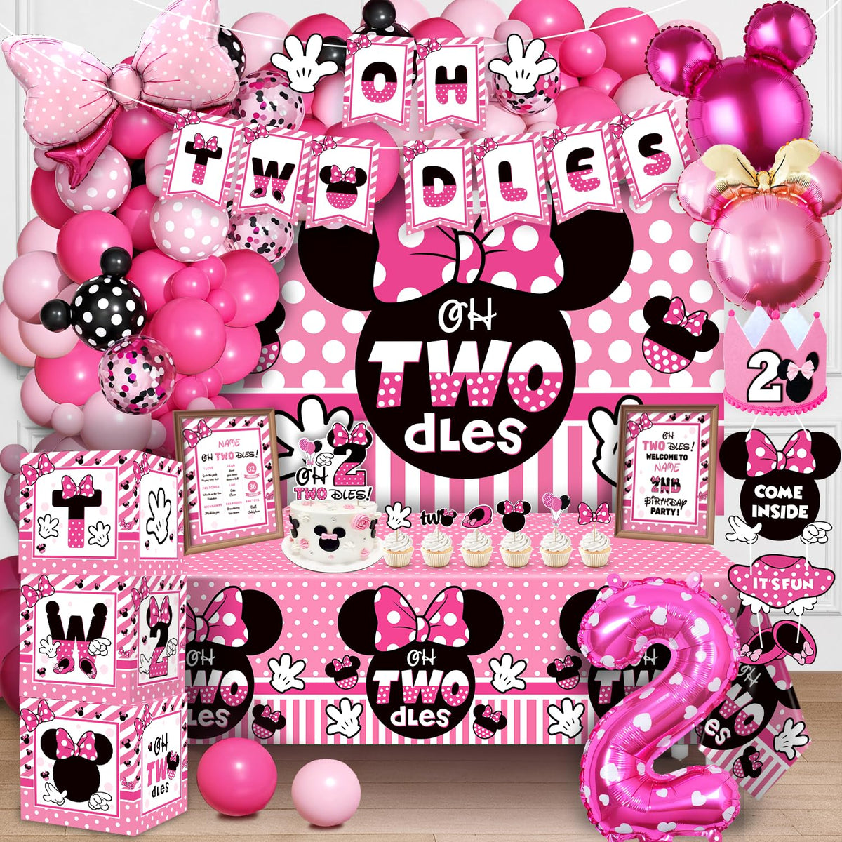 XSOOH Oh Twodles banner brightens the party space with a chic pink-gold theme for photos