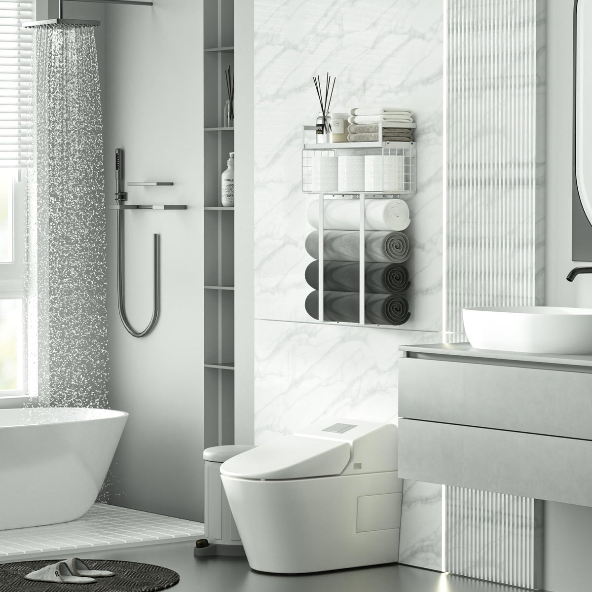Xstydes floating shelves wall decor white for elegant bathroom organization