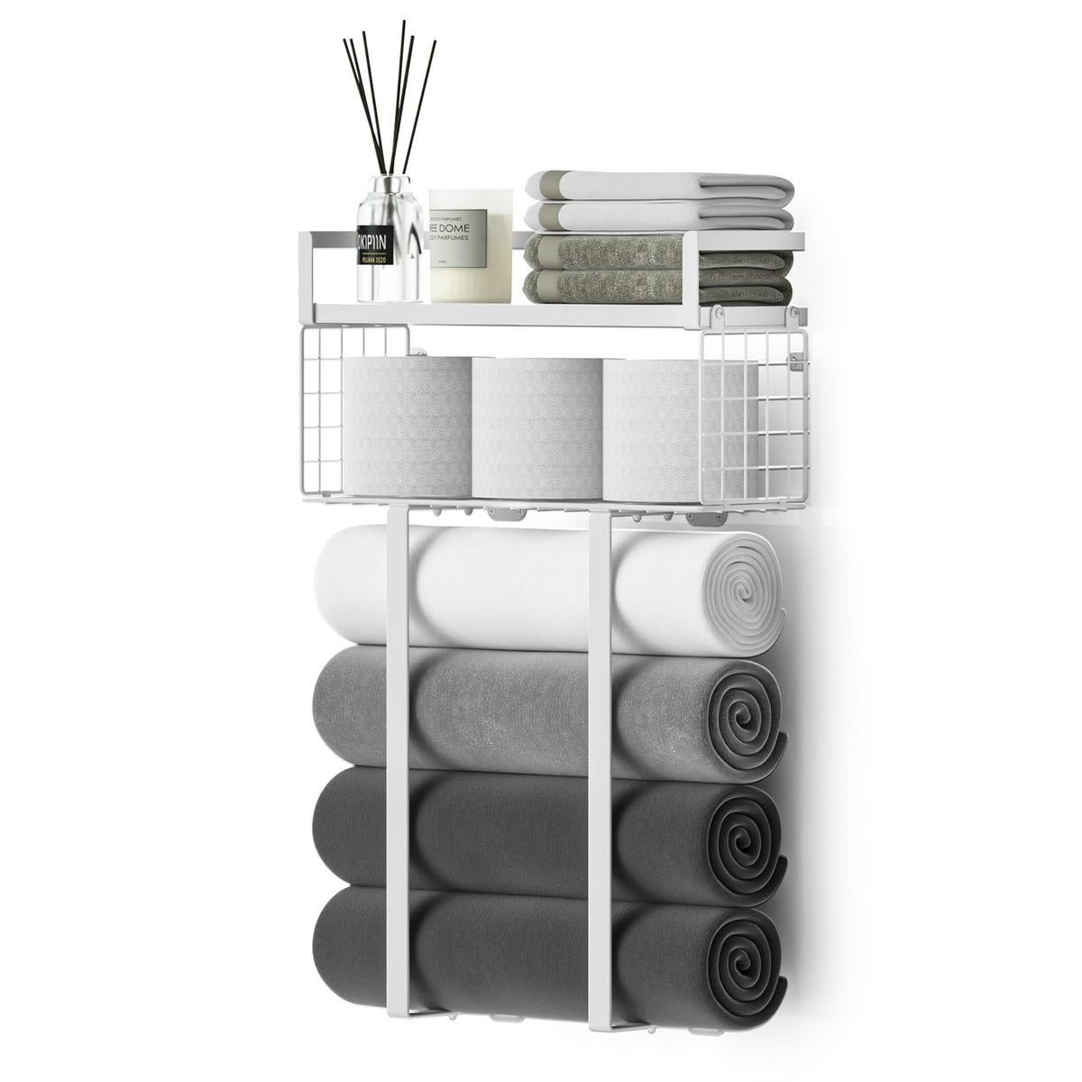 Xstydes towel rack over toilet white, compact storage solution