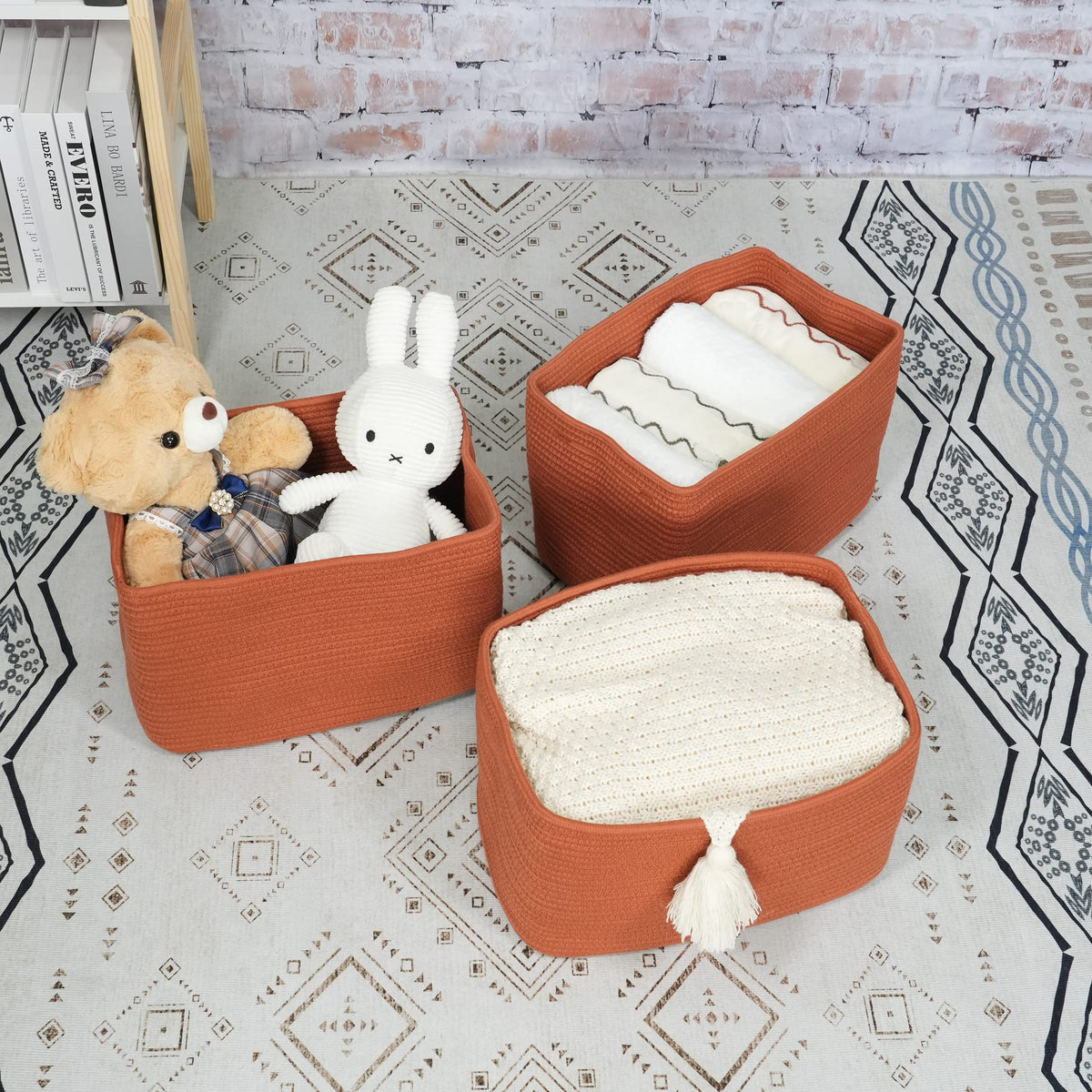 Xuanguo shelf-organizer basket with handles, easy to move between rooms.