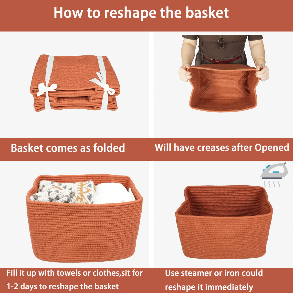 Xuanguo towels storage basket adds decorative storage to bathroom or linen closet.