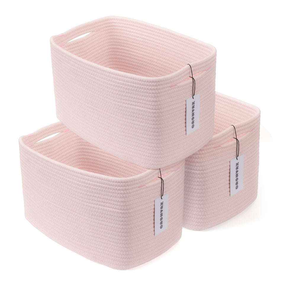XUANGUO cotton rope storage basket rectangle 15x10x9.3 inches keeps shelves tidy.