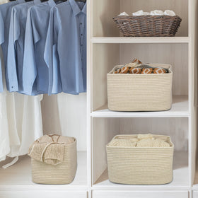 Nursery room with XUANGUO oatmeal basket for toys and blankets.