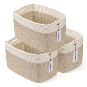Xuanguo rectangle cotton rope storage basket for shelves; sturdy organizer for clothes and toys.