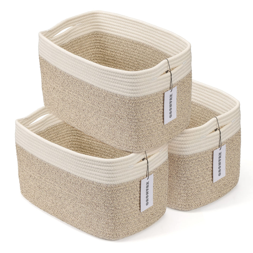 Xuanguo rectangle cotton rope storage basket for shelves; sturdy organizer for clothes and toys.