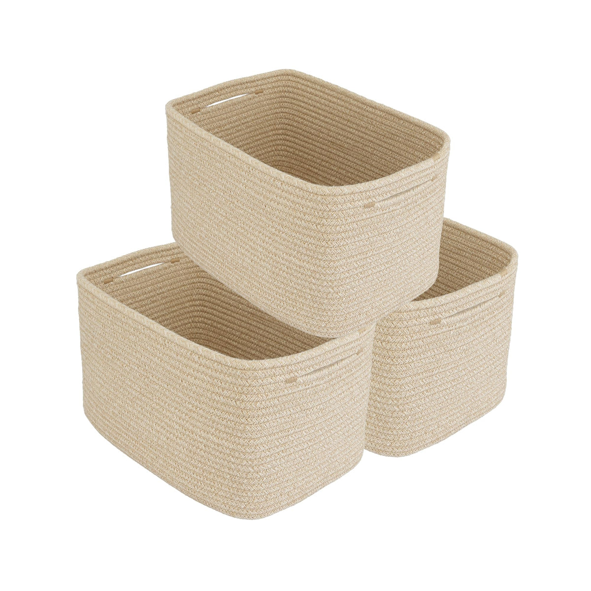 XUANGUO rope storage basket with handles on a shelf for organized storage.