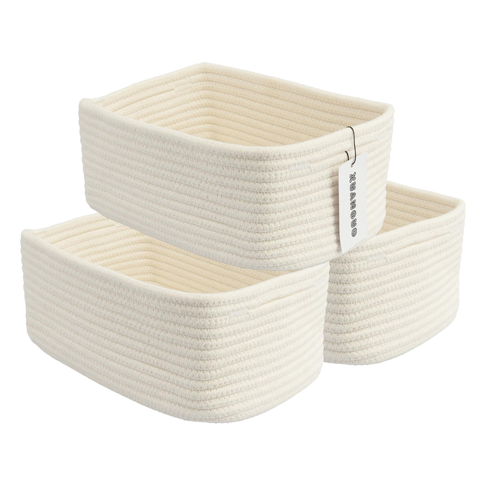 XUANGUO small woven baskets 12x8x5, rectangular for compact shelf organization.