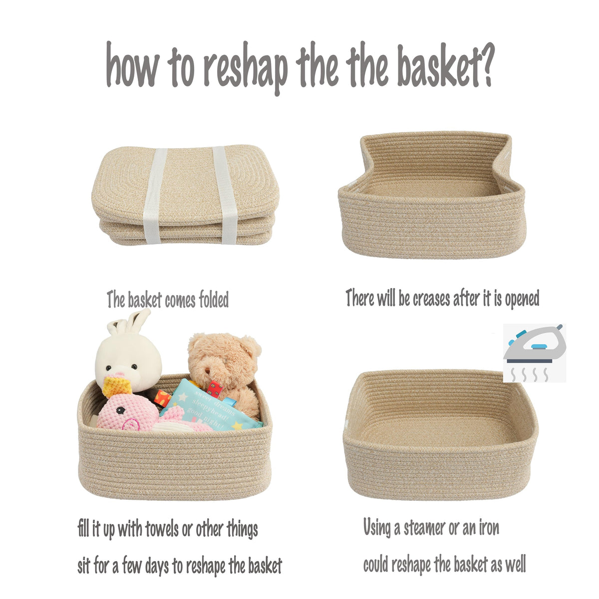 XUANGUO small woven storage basket flat-packed and reshaping for quick setup
