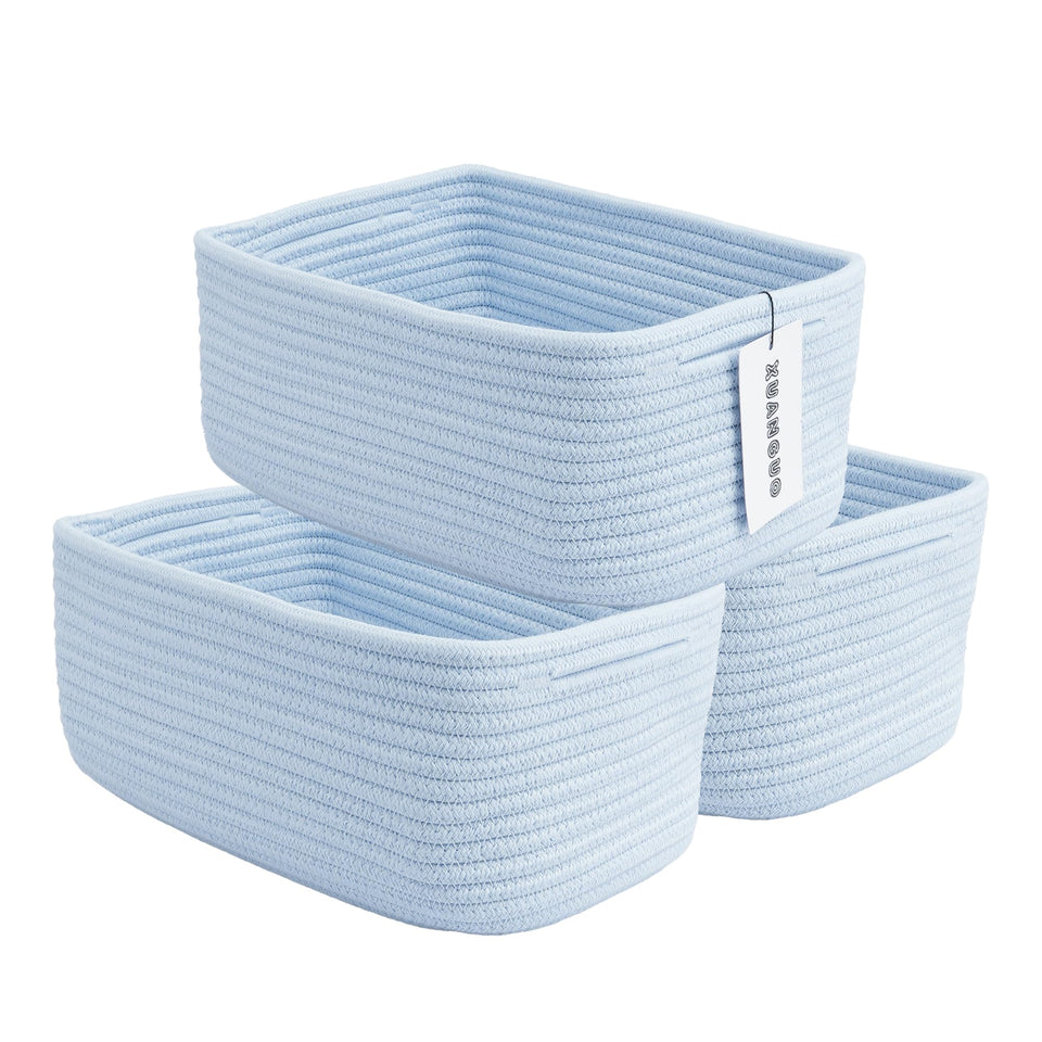 XUANGUO blue rectangular woven basket on a shelf for organized storage