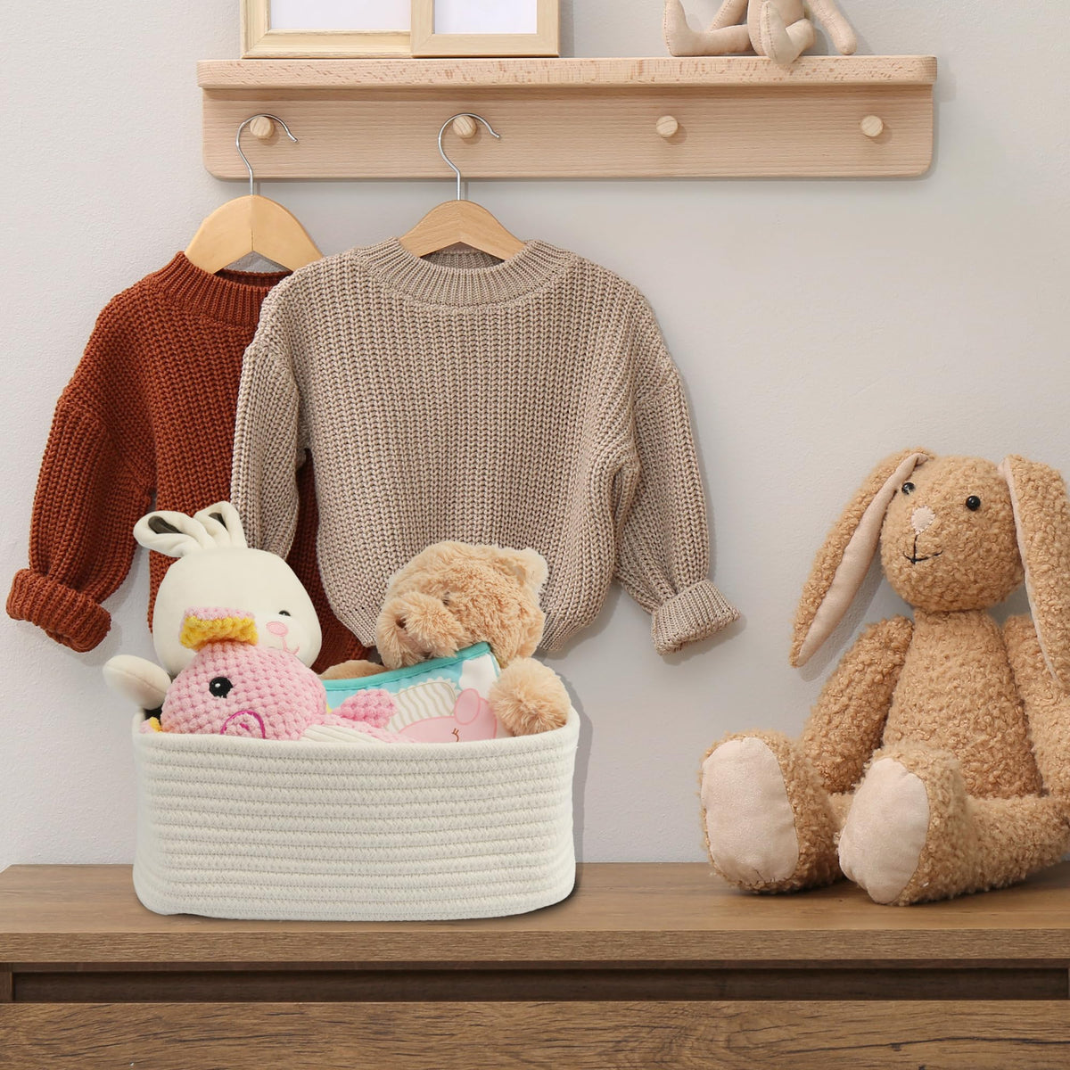XUANGUO minimalist white basket adds chic decor while concealing clutter.