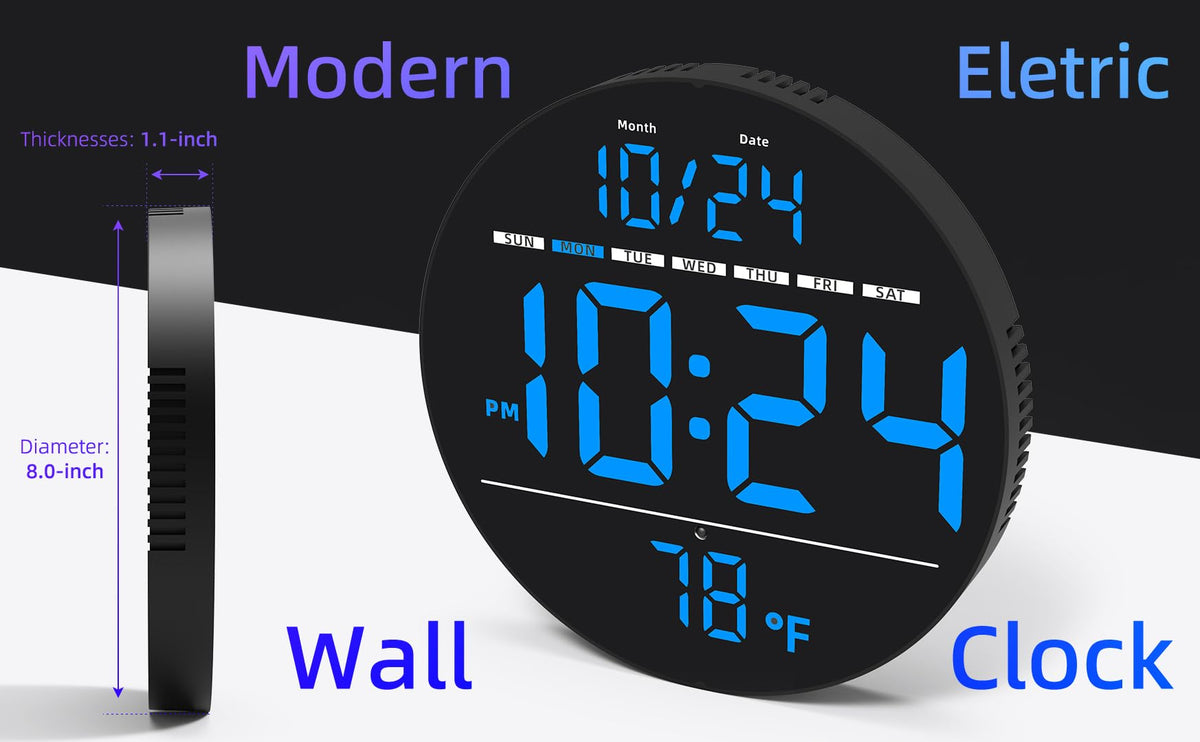 XUANZIT clock shows date and indoor temperature for quick room awareness.