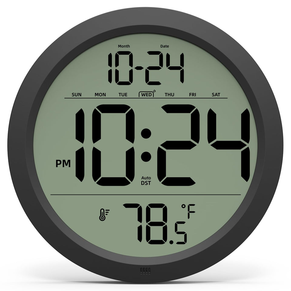XUANZIT digital wall clock front view with large numbers for easy reading.