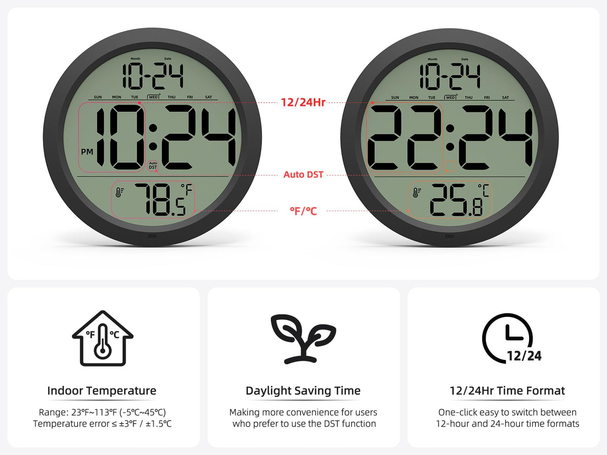 XUANZIT clock includes simple hang kit for quick, secure mounting.