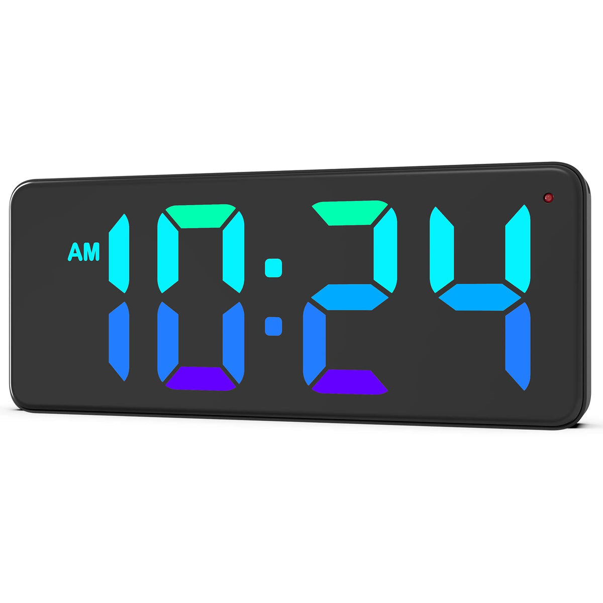 Xuanzit LED wall clock with dynamic RGB display enhances living room ambiance.