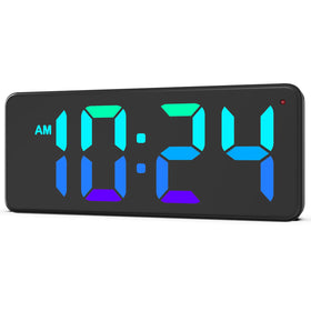 Xuanzit LED wall clock with dynamic RGB display enhances living room ambiance.