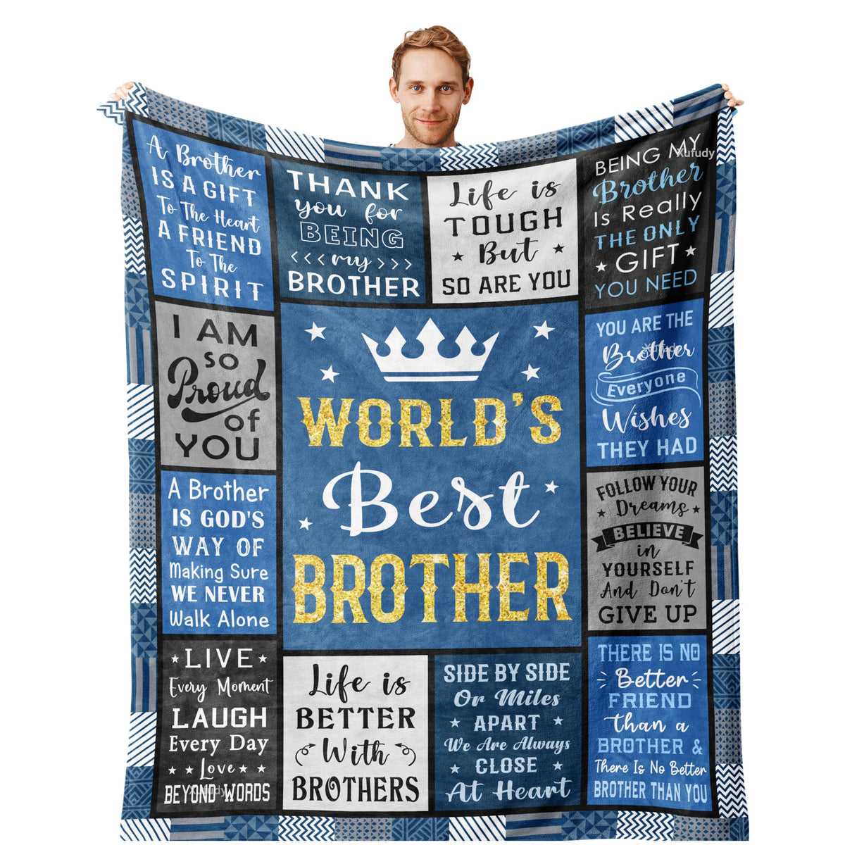 Xufudy brother blanket with warm words in a cozy living room setting