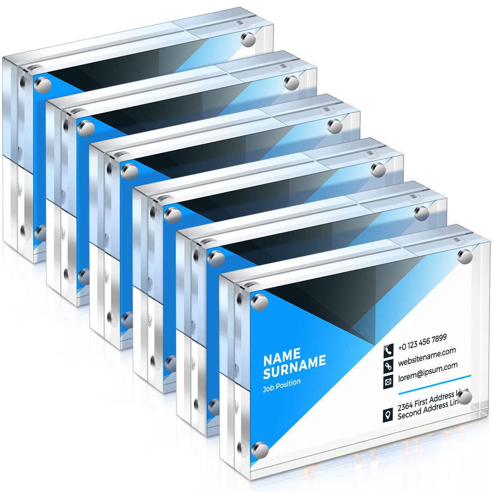 Xuhal acrylic magnetic business card frame front view with clear double-sided display.