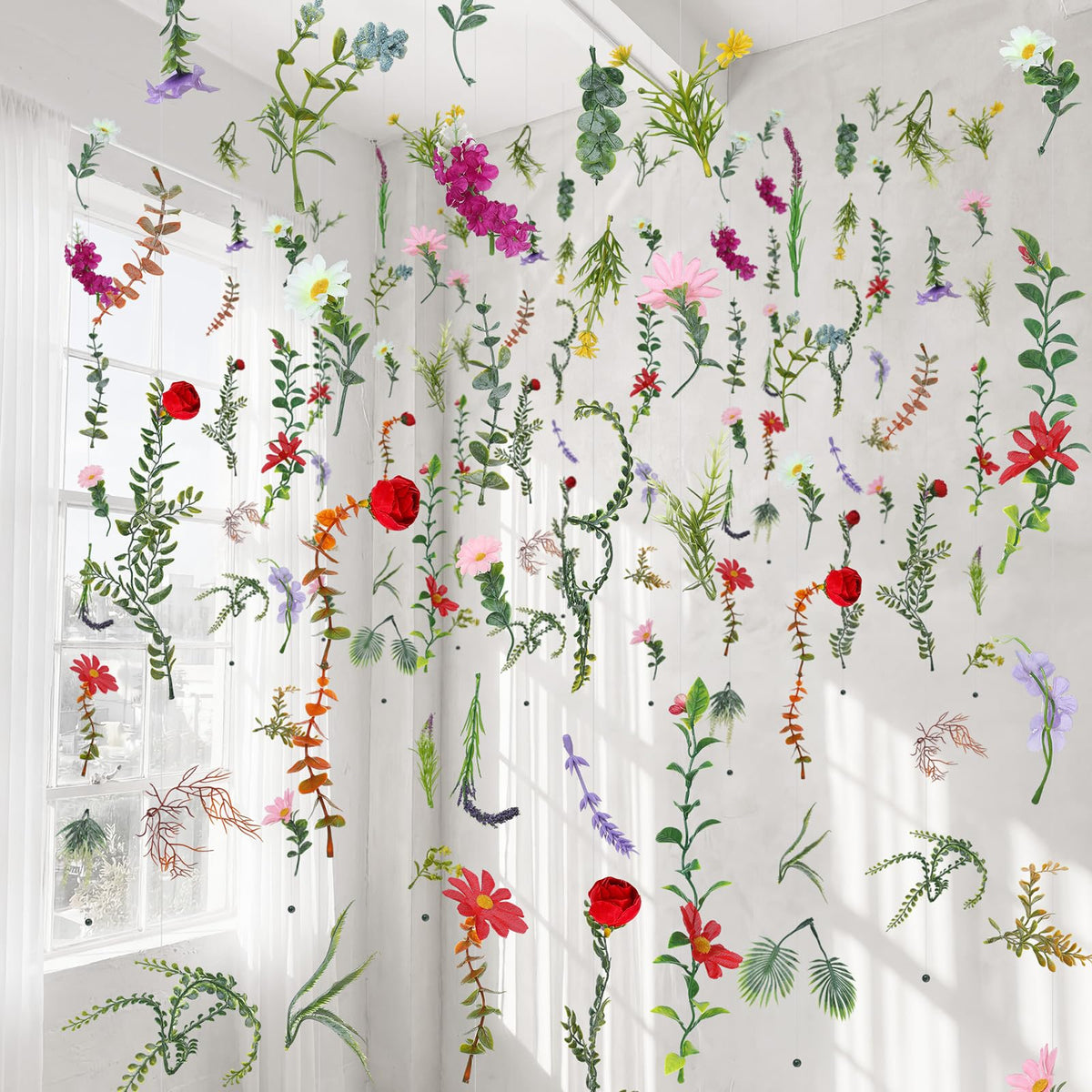 XunYee 6-pack flower garlands arranged for lush backdrop and easy wedding decoration.
