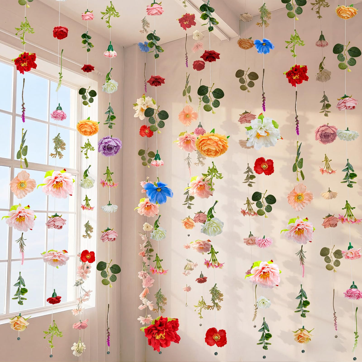 XunYee flower garland close-up showing silk vines for elegant wedding backdrops.