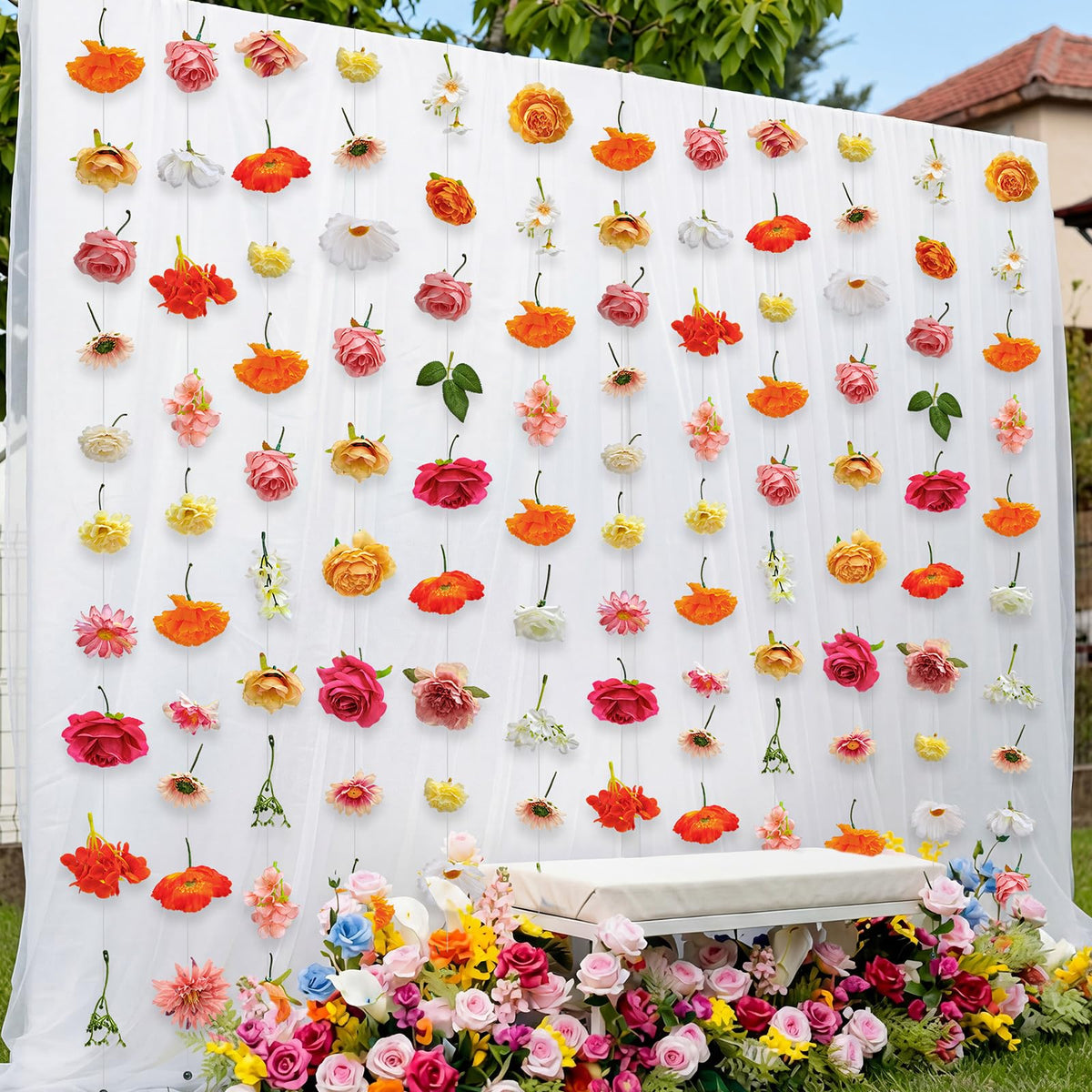 XunYee flower garland fence-border for charming outdoor accents.