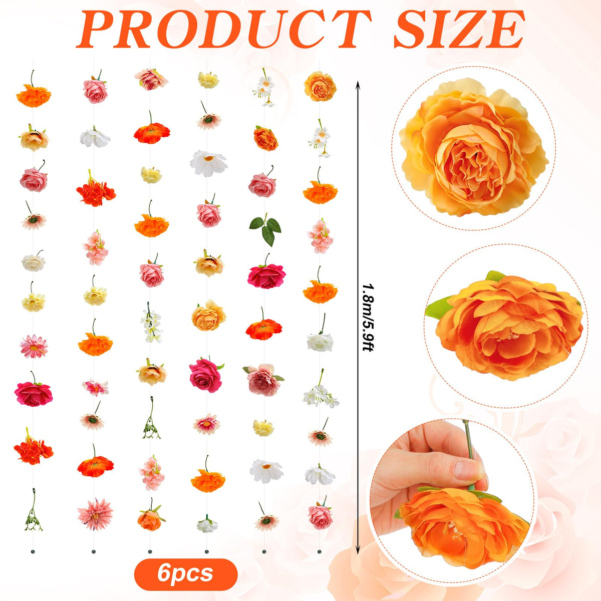XunYee flower garland roses 6pc ideal for wedding arches and festive celebrations.
