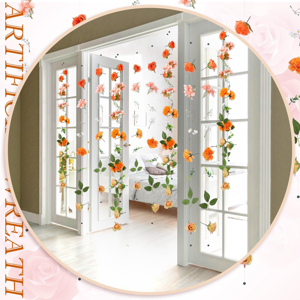 XunYee flower garland stair-decoration adds soft color to stairs.