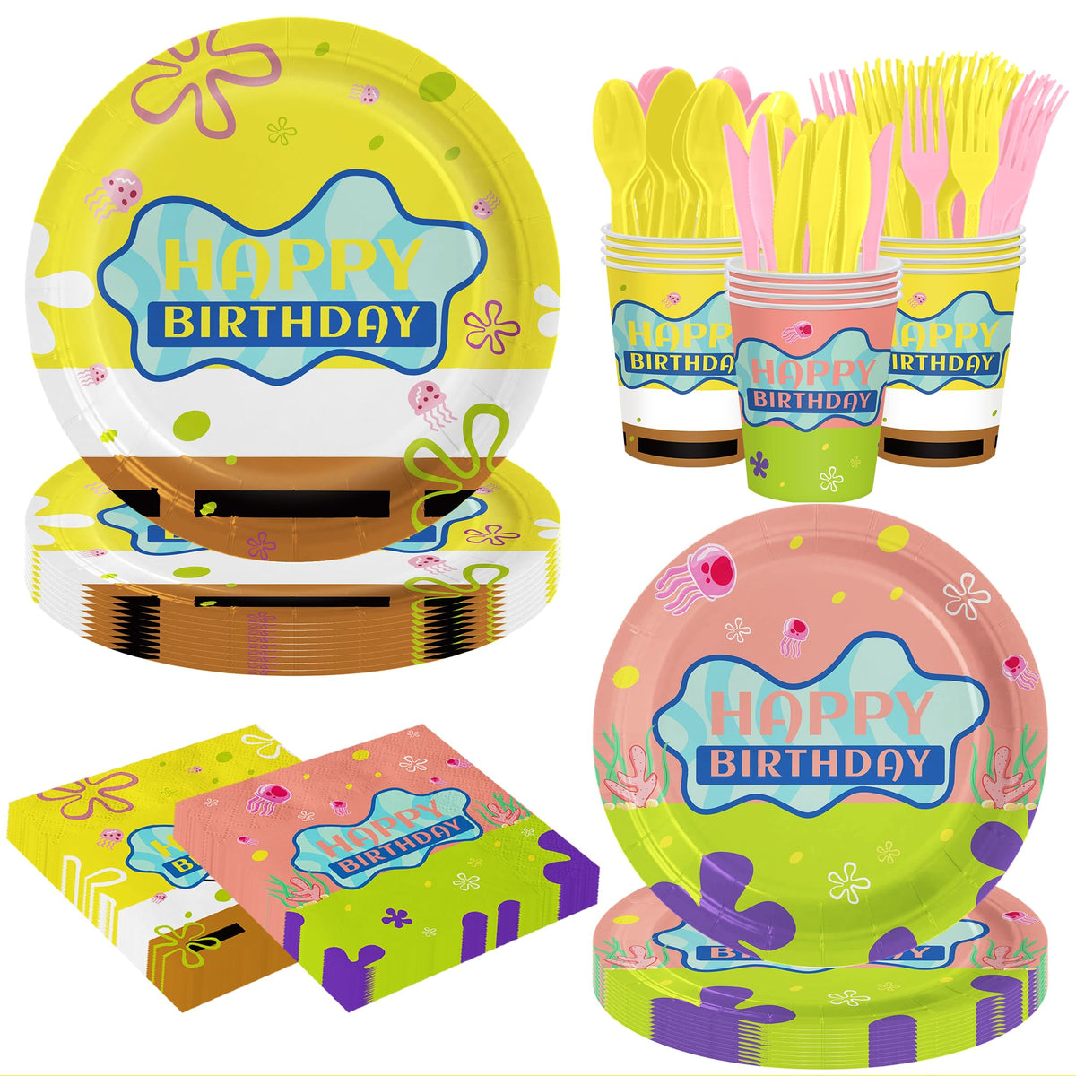XUNYIPTY yellow cartoon birthday plates for vibrant party tables and easy cleanup