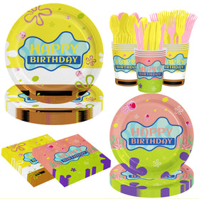 XUNYIPTY yellow cartoon birthday plates for vibrant party tables and easy cleanup