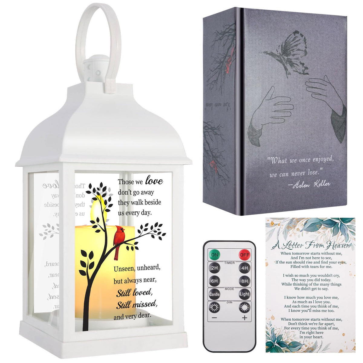 XXSTAR Memorial Lantern white front view showing elegant glass panels and soft glow